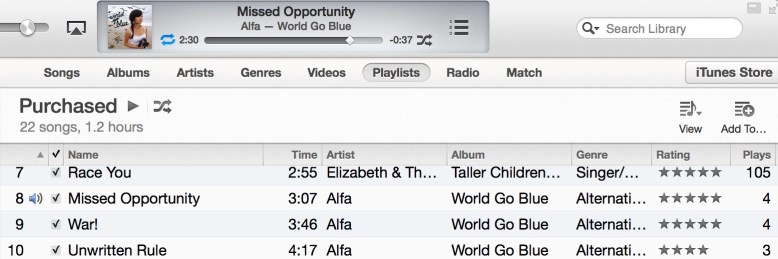 iTunes with latest Alfa tracks