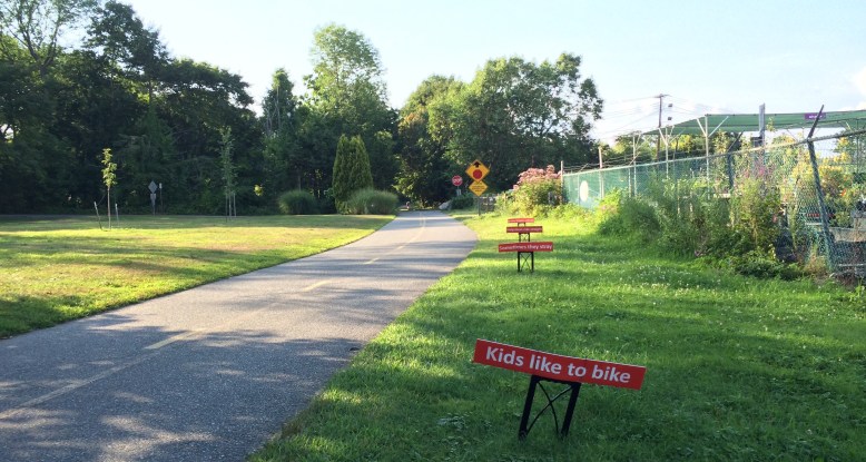 Kids like to bike; sometimes they stray; help them ride straight; so they'll have a safe day